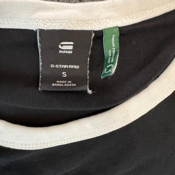 G-Star RAW Ringer T-Shirt Mens S Black White‎ Logo Tee Casual Streetwear Fit - Picture 2 of 8